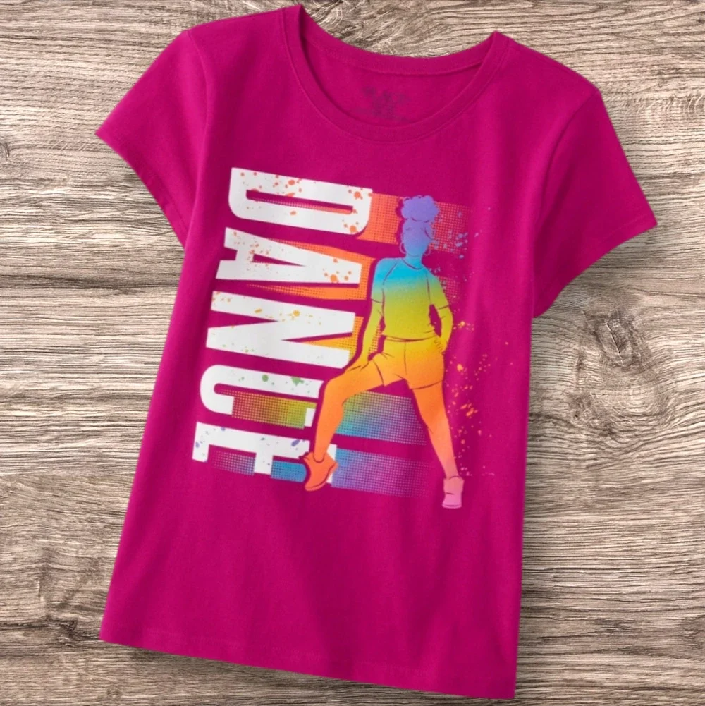 CHILDREN'S PLACE Pink Dance Graphic Tee Short Sleeve T-Shirt Girls Size XS 4 NEW